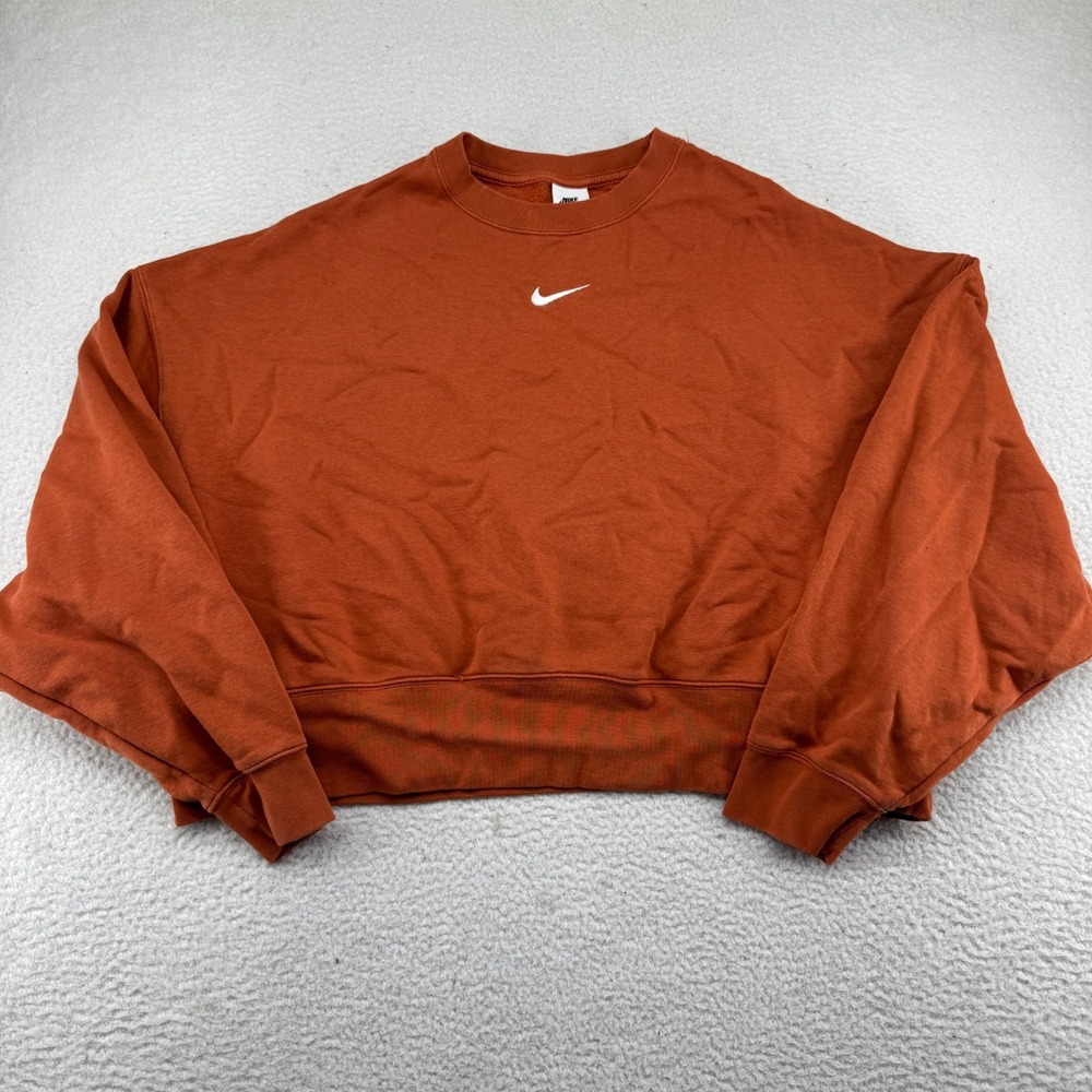 Nike Center Swoosh Crop Sweatshirt Womens Large Burnt Orange Crewneck Pullover